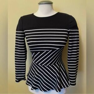 BCBG Maxazria Black and White striped Peplum Top New Size Medium